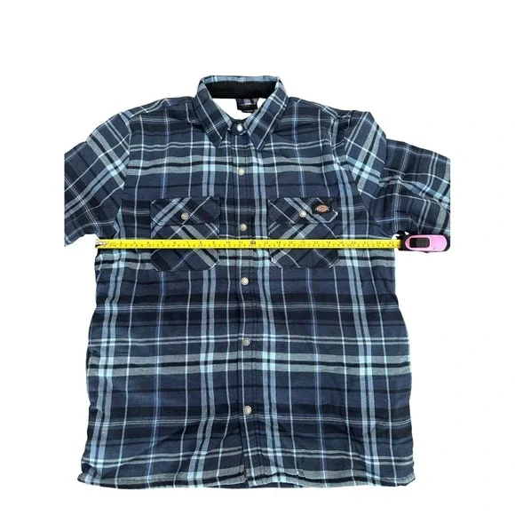 Dickies Mens Relaxed Fit Lined Flannel Shirt Jacket L Blue Plaid Shacket - Picture 6 of 12